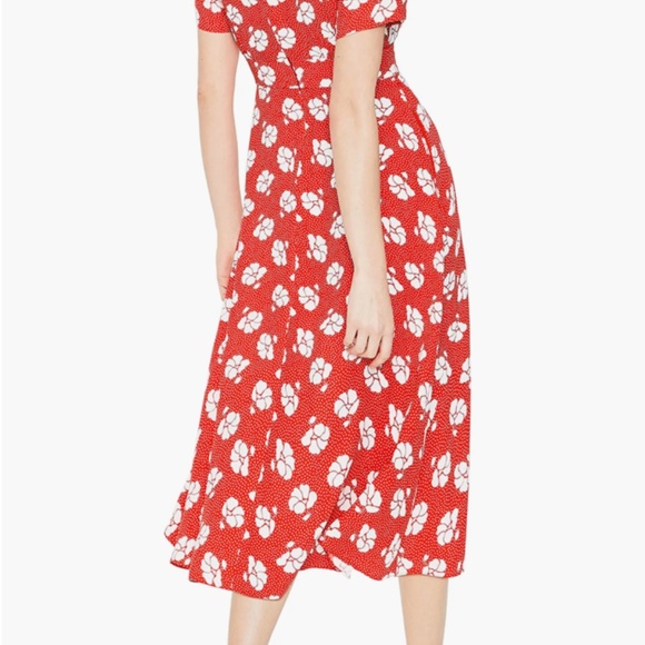 Boden Ruth Midi Viscose Sz 14 Regular Floral & Dot Orange Dress with Pockets - Picture 3 of 6